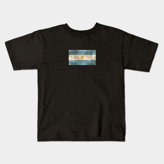 Vintage Aged and Scratched Argentinian Flag Kids T-Shirt by jeffbartels